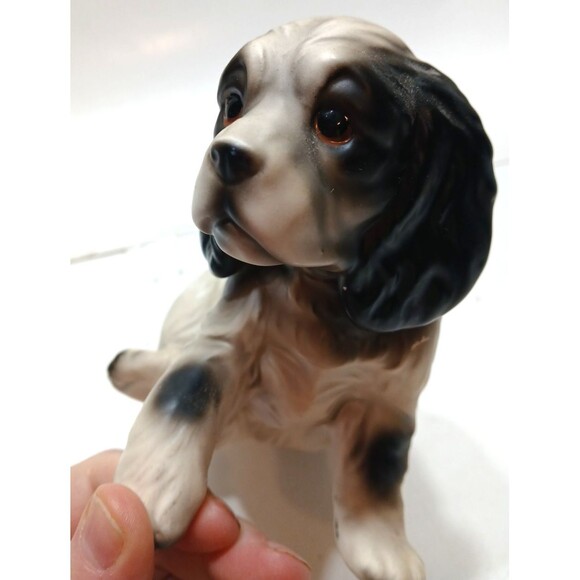 Vtg Japan Cocker Spaniel Ceramic Figurine Dog Black White About 5 Inches FLAW - Picture 10 of 11